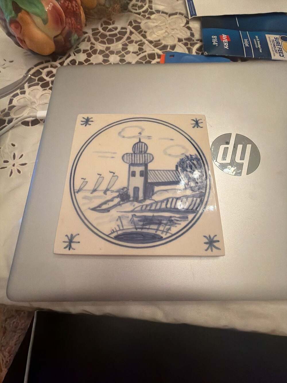 Vintage Delft Style Blue and White Hand-Painted Landscape Ceramic Tile